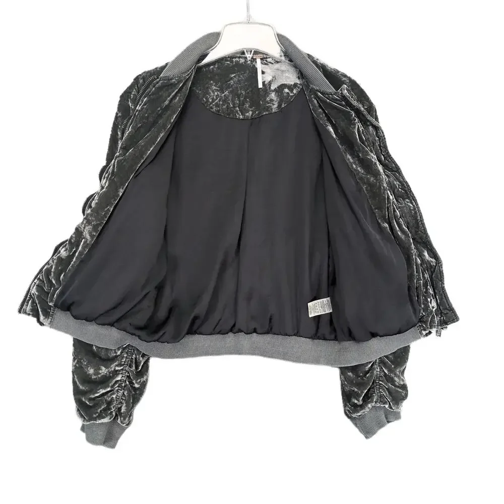 Free People Gray Velvet Bomber Jacket - Picture 2 of 6